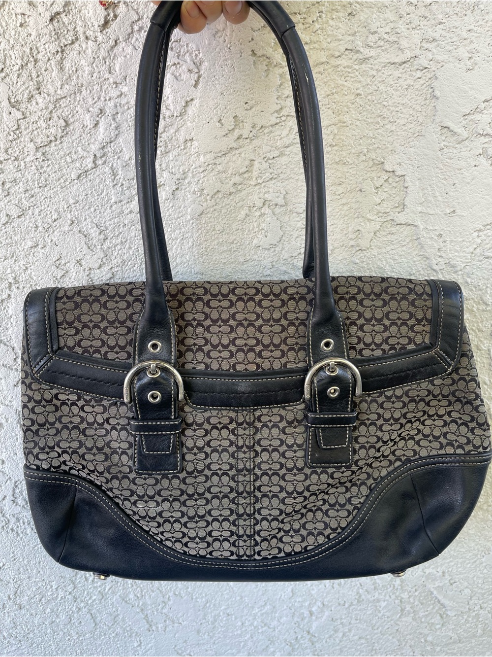 Coach Brown and Black Signature Shoulder Bag
